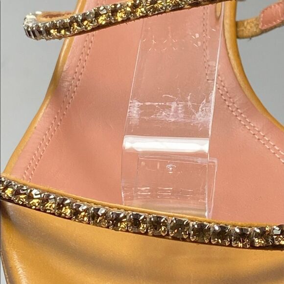 Amina Muaddi Gilda Crystal Strap Heeled Leather Sandals size 38.5 - Picture 10 of 12